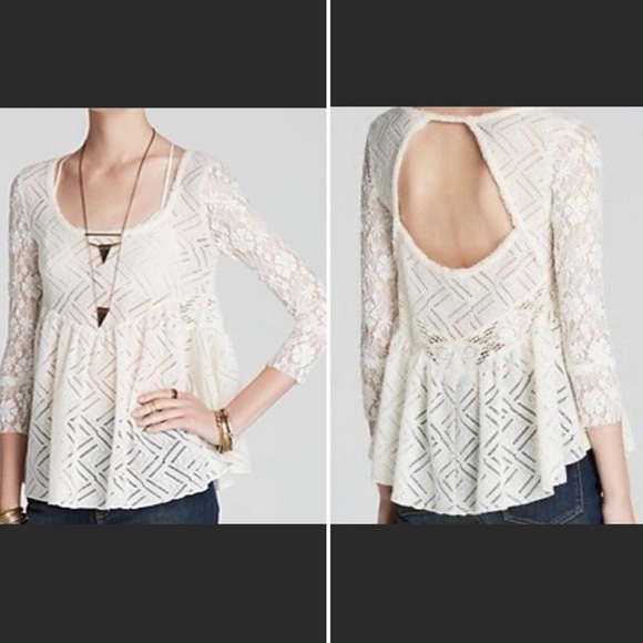 Free People Tops - Free People NEW Gracie Brushed Lace Peplum Top M